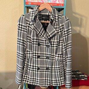 Vintage Black and White Houndstooth Pea Coat Academia